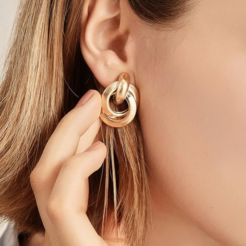 Fashion Statement Earrings Metal Round Geometric Earrings For Women Hanging Dangle Modern Jewelry Punk