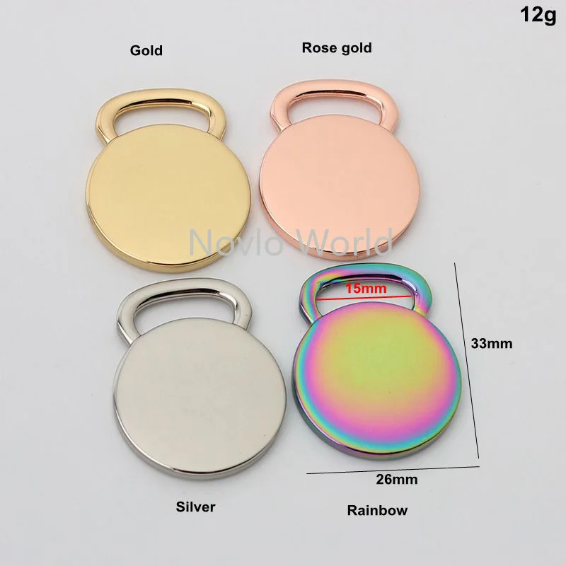 10-50pcs 26*33mm 15mm inner rose gold round shape personal tags for diy handbag decoration accessories customized products