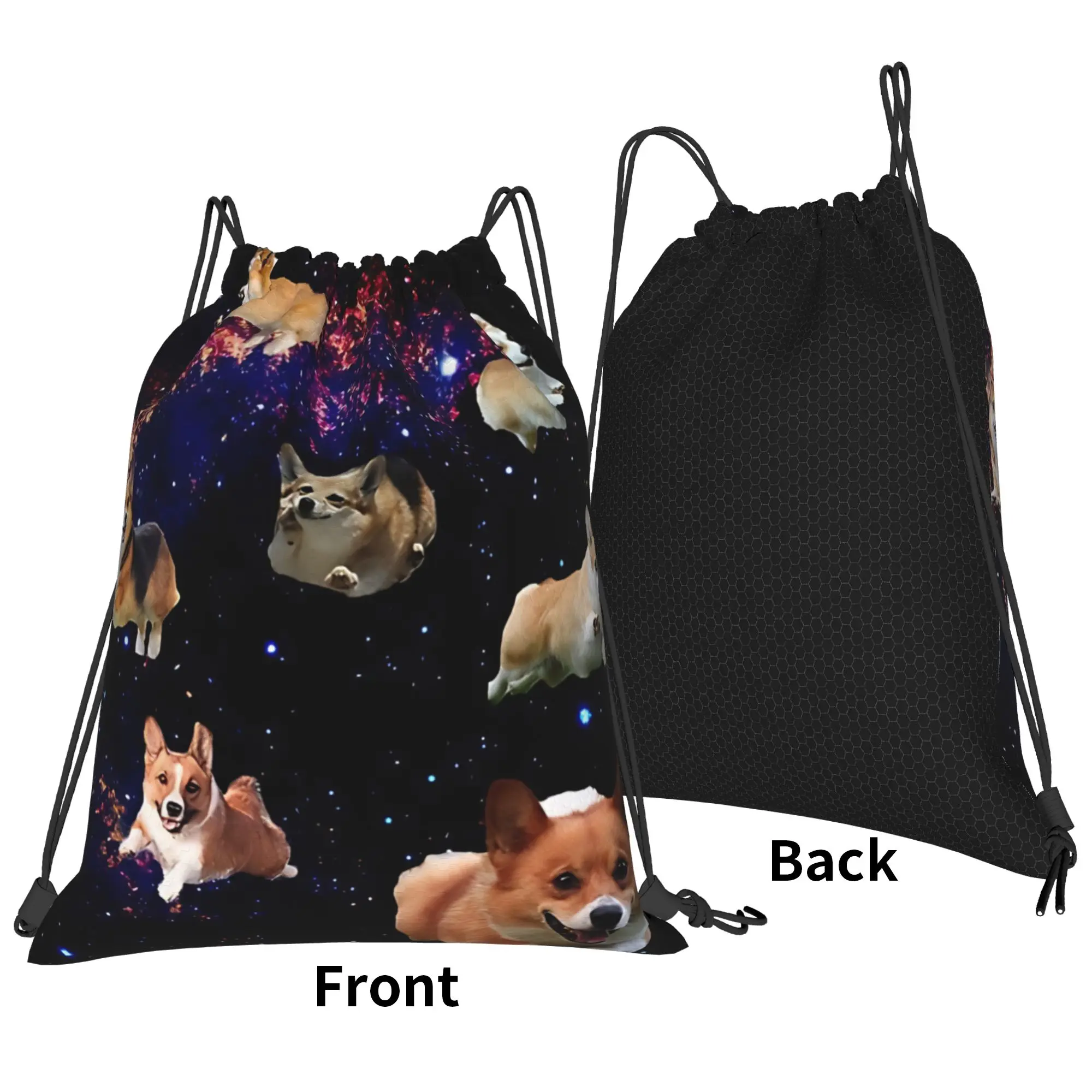 Dog meme Space Corgis Portable Hiking Riding Gym Drawstring Storage Sporty Backpacks