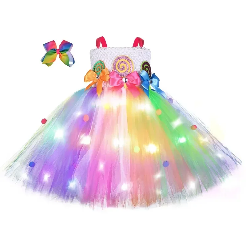 

Light Up Smocked Candy Dresses For Girls Led Kids Clothing Toddler Lollipop Girl Party Dress Tulle Tutu Performance Costume