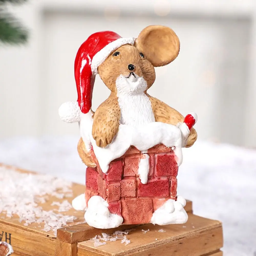 Figurines d'animaux de Noël souris, micro paysage en résine, ornements de paysage de Noël, bricolage