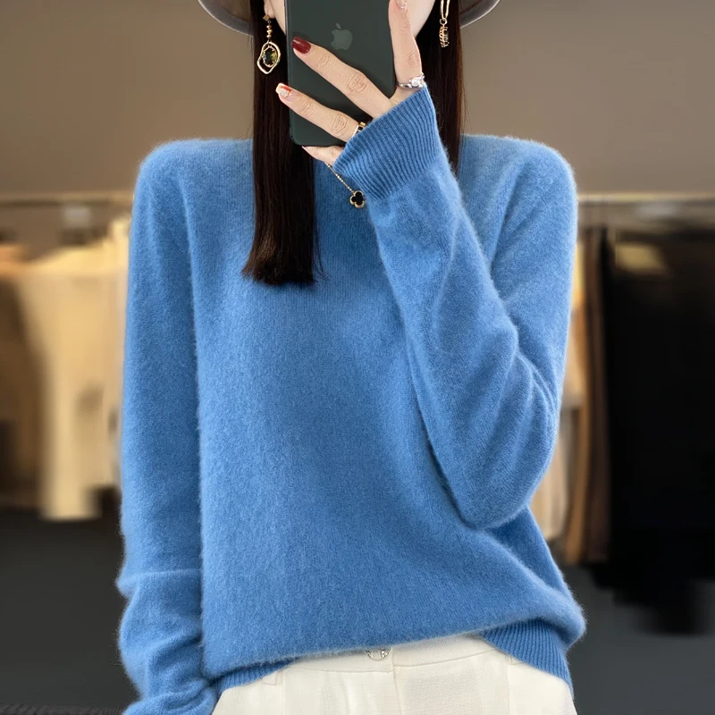 100% Pure Wool Women\'s Sweater O-Neck Knitted Pullover Cashmere Long Sleeve Underlay Korean Fit Fashion Women\'s Top