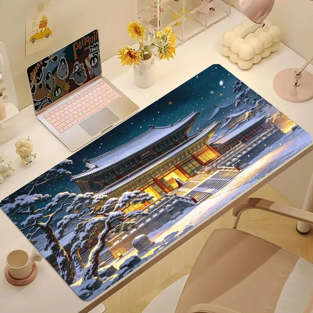 Chinese Courtyard Moon Night Table Mat Non Slip Rubber Base Smooth Cloth Surface For Study