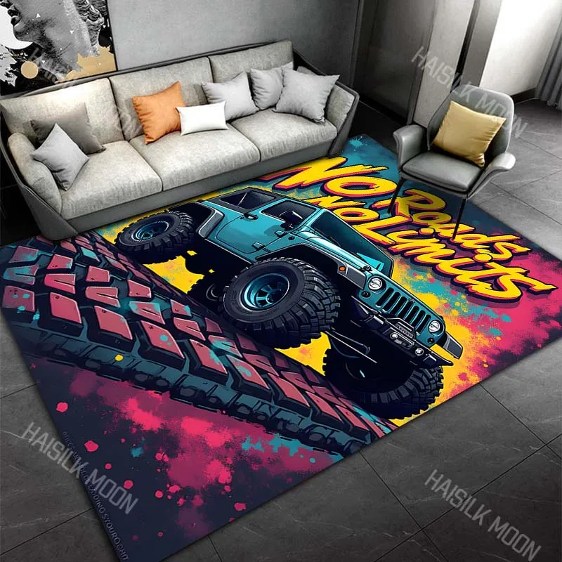 1PC Graffiti style offroad jeep giant tires Carpet for Living Room Bedroom Sofa Home Decor Rus Non-slip Floor Mat Luxury Gift