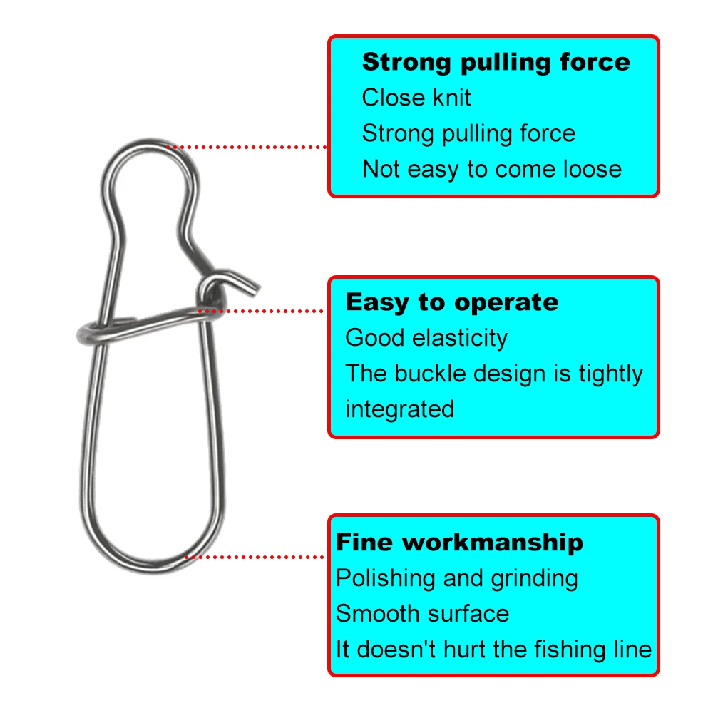 50 Stuks Vissen Draaibare Connector Haken Lijn Clip Lock Karabijnhaken Roestvrij Staal Visserij Bevestiger Snaps Tools