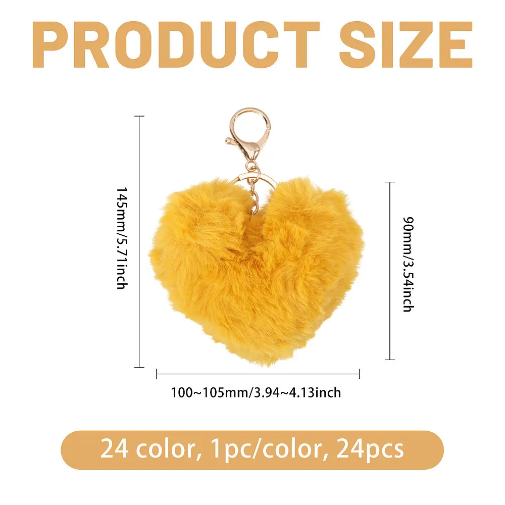 24 Pcs Heart Keychain Fur Key Chains Soft Plush Heart Key Ring Used for Decorating Car Keys Card Bags Handbags and Wallets