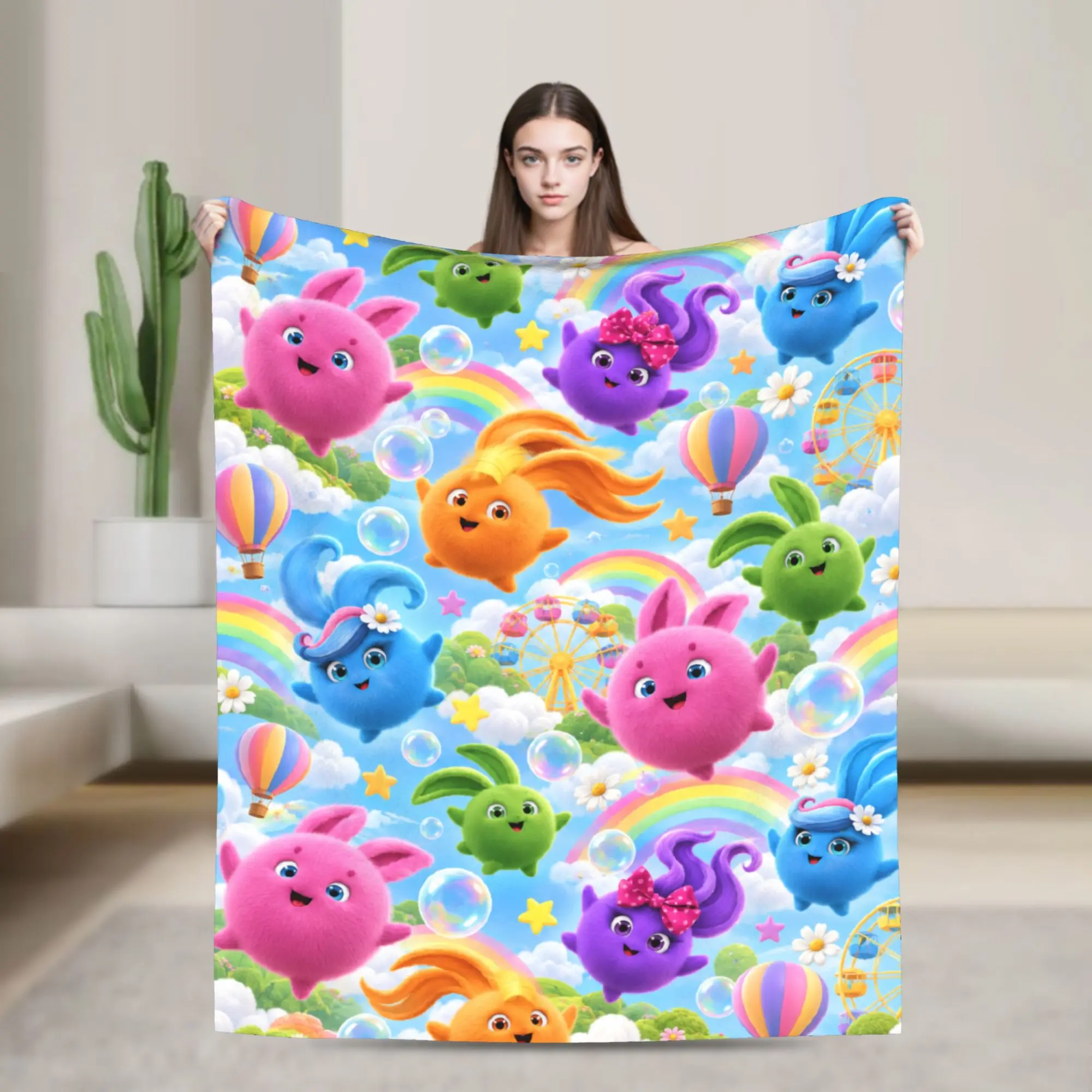 Sunny Bunnies Playful Balls Blanket Quality Soft  Throw Blanket Winter Girls Boys Couch Chair Fashion Bedspread