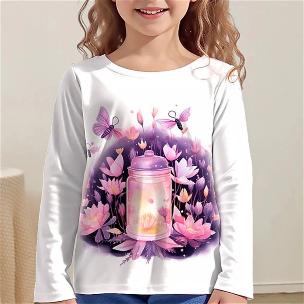 Kinder Kleidung Mädchen T-Shirt Langarm Cartoon Schmetterling Elf Druck Kinder Frühling Herbst Kleidung Casual Outdoor Mädchen Kleidung – Detail 12