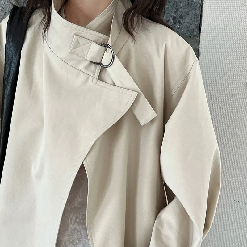 British Style Stand-up Collar Trench Coat Women Spring New Loose Short D-button Open Coat Temperament Fashionable Individuality