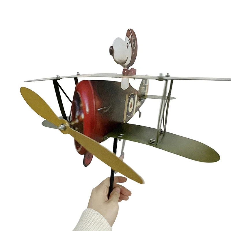 Pilot Flying Biplane Metal Windmill Wind Energy for Yard Cool Decoration for Outdoor Garden Sculpture Windmills view 6