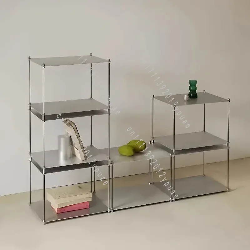 Bauhaus Style Stainless Steel Modular Shelf, Minimalist Multi-Tier Floor Display Bookcase for Living Room Home Storage