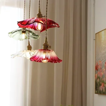 Vintage Flower Glass Ceiling Lamp Retro Art Deco Hanging Light for Kitchen Island Dining…