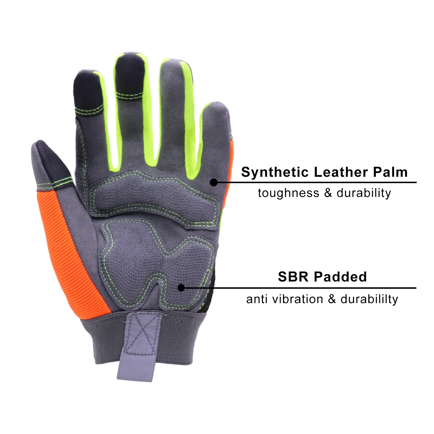 HANDLANDY Hi-vis Reflective Work Gloves, Anti Vibration Safety Gloves, Touch Screen, Orange Flexible Spandex Back