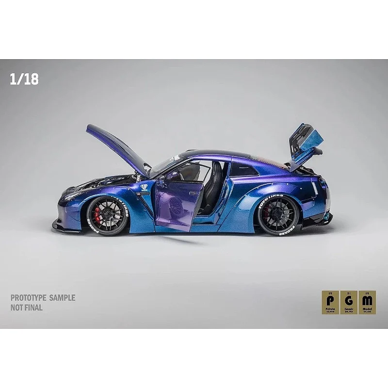 1:18 Nissan GTR Ares R35 Chameleon com modelo em miniatura fundido em liga de motor, decoração para adultos, brinquedo de menino, presente de aniversário infantil