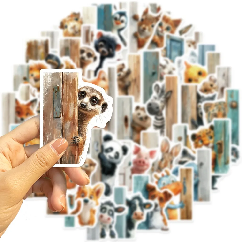 10/50pcs Cartoon Door Peeking At Mix Animal Stickers Decor Notebook Luggage DIY Waterproof Toy Refrigerator Wall Sticker Gifts