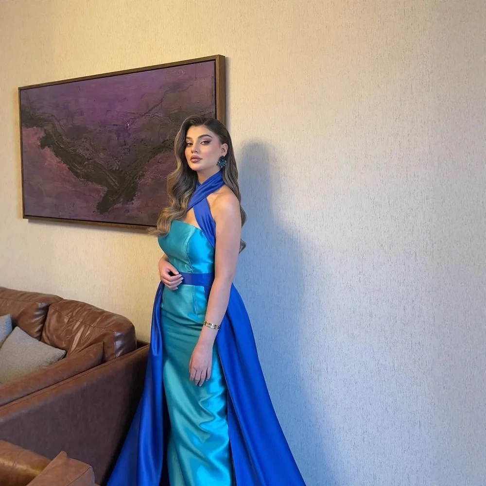 Robe de soirée sirène bleue de luxe, élégante, longue, formelle, pour bal de promo, mariage, avec traîne détachable, personnalisée, 2025
