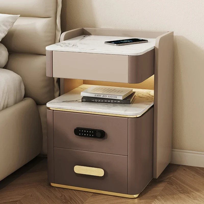 

Smart bedside table is simple, modern, luxurious, and high-end. It has a multifunctional wireless fingerprint lock for storing