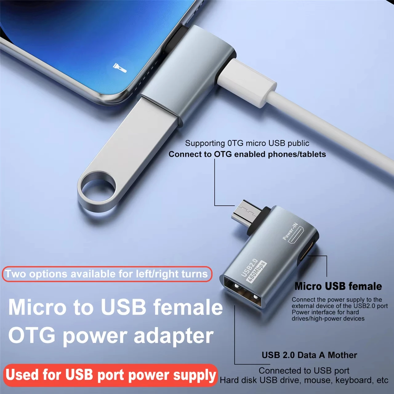 OTG Cable Adapter 4K 90 Degree Left Angle Powered Micro USB To USB OTG Adapter For TV Tablet Fire TV Stick 4K