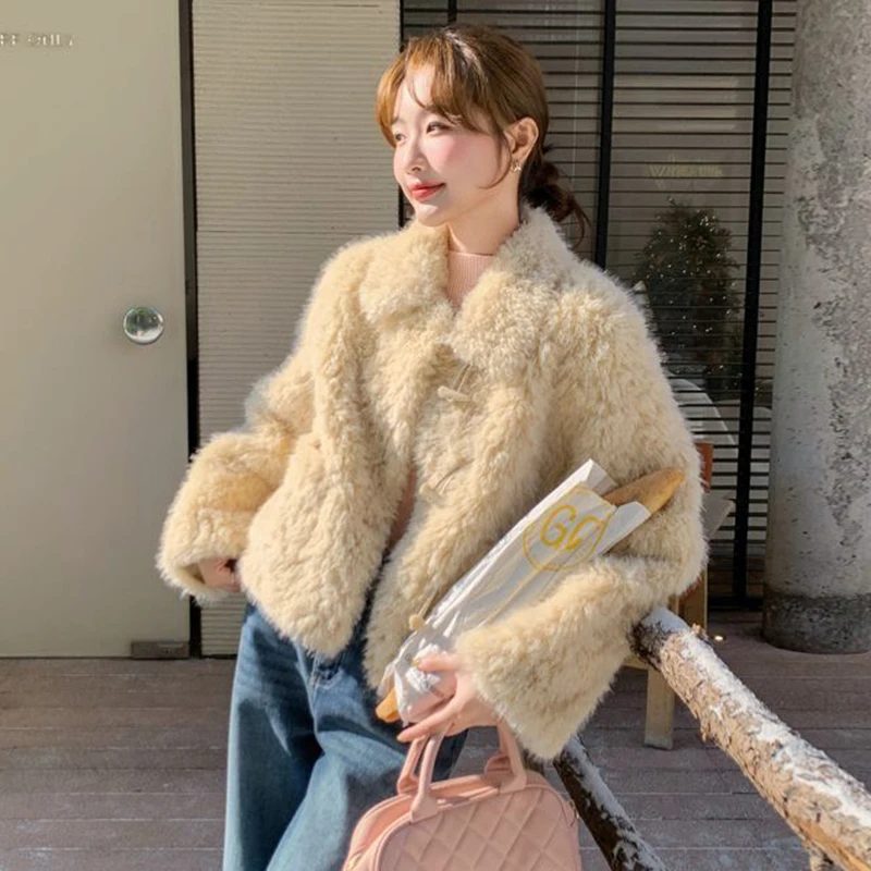 Women Sherpa Jacket Faux Sheepskin Winter Warm Thick Coat Toggle Duffle Campus Casual Outerwear Fleece Lined Cozy cropped top