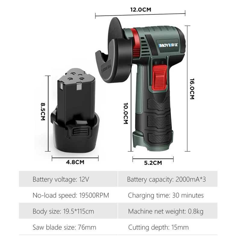 12v sem escova ângulo moedor 19500rpm máquina de polimento sem fio com bateria de lítio recarregável kit ferramenta elétrica corte diamante