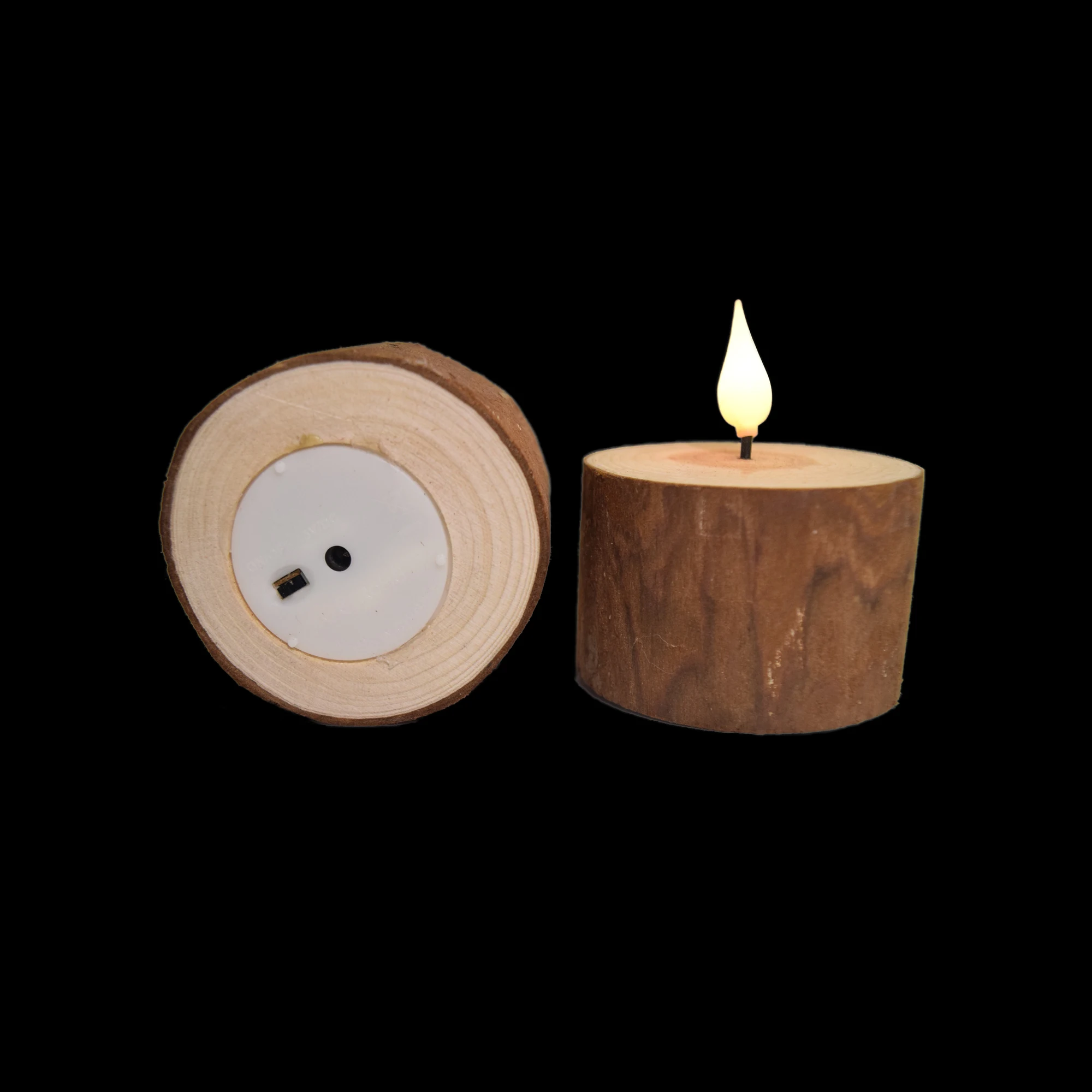 شموع FPOO LED مع شمعة خشبية عن بعد قابلة لإعادة الشحن وامضة عديمة اللهب لتزيين عطلة الزفاف المنزلية