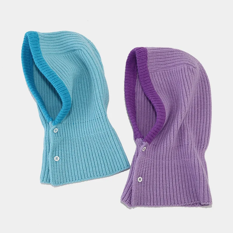 

Y2k Women Knitted Beanies Balaclava Cap Winter Ear Protection Scarf Pullover Snood Hat Collar Bonnet