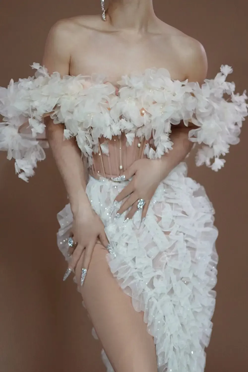 رائع زهرة ثوب مسائي طويل مثير خارج الكتف فستان ماكسي أنيق يتوهم فاخر الزفاف حفلة موسيقية فستان مثير سبليت فستان طويل