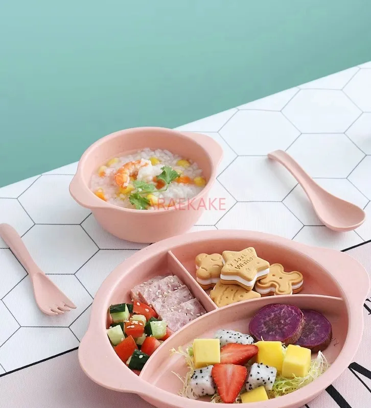 Thickened cutlery set, anti drop baby grid plate, children's fork, kindergarten bowl, spoon, learn to eat