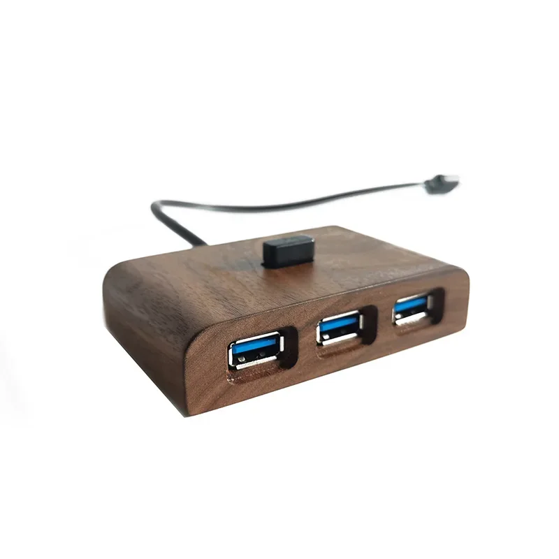 Solid wood USB splitter charger, HUB extender, multi-interface computer desktop construction, multi-function logo customization