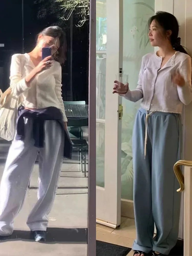 

Женские повседневные широкие брюки с высокой талией и драпировкой, прямого кроя, на шнурке, в трех цветах, модные, свободного кроя