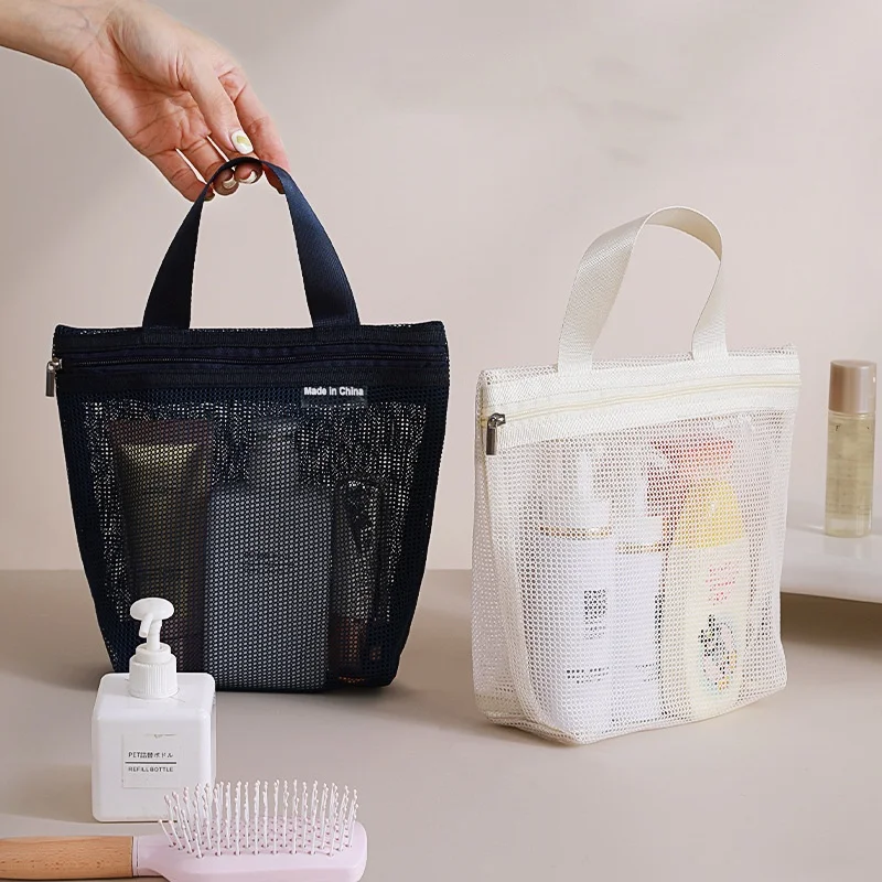 Mesh Makeup Bag Mesh Portable Bag Shower Tools Organizer Cosmetic Pouch For Home Gym Business Trip