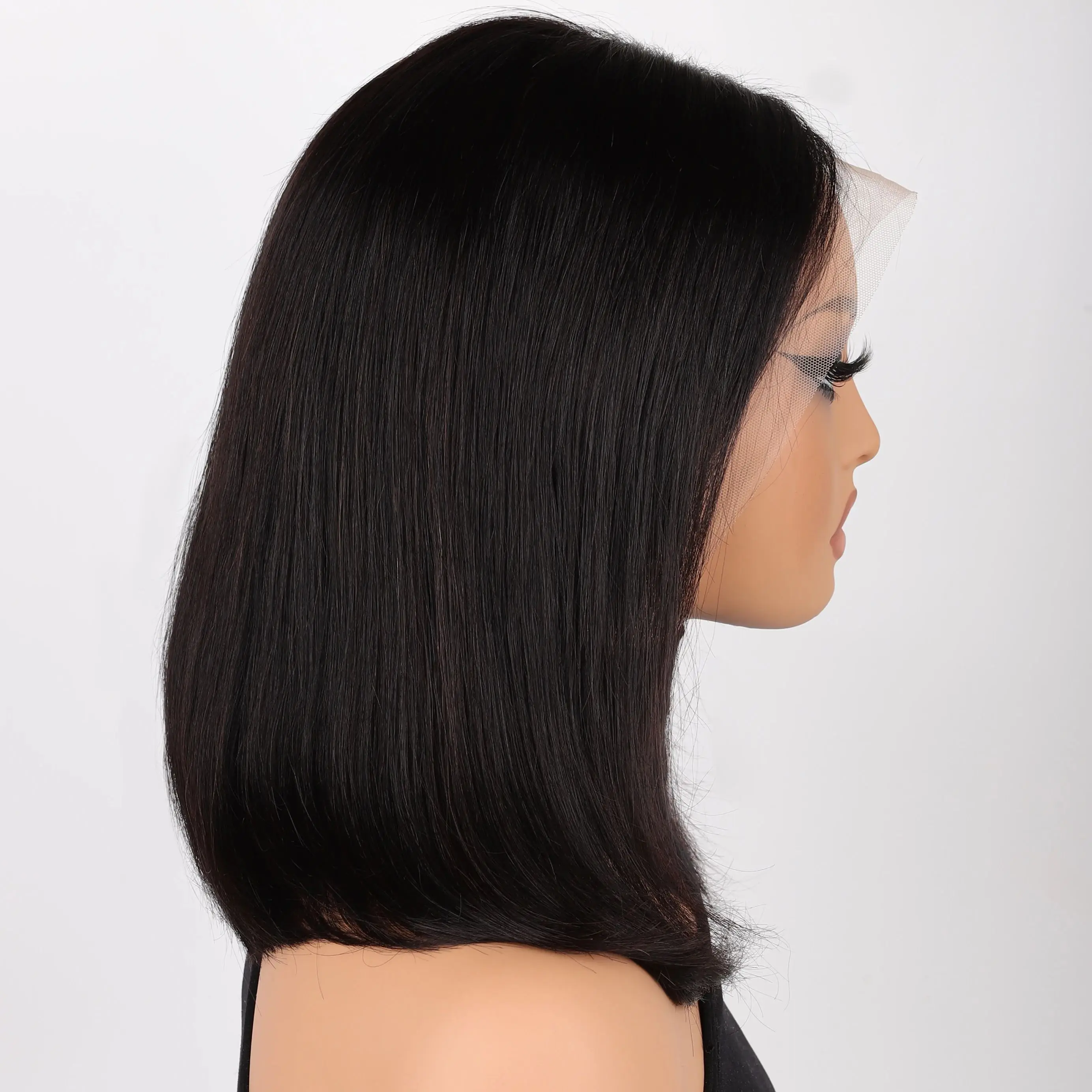 Wig Rambut Manusia Bob Pendek Wig Rambut Depan Wig Pendek Hitam