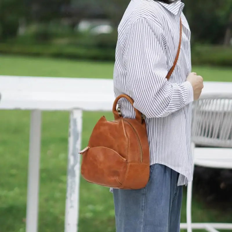 

casual travel luxury genuine leather women's cute small backpack fashion designer handmade real cow leather female schoolbag