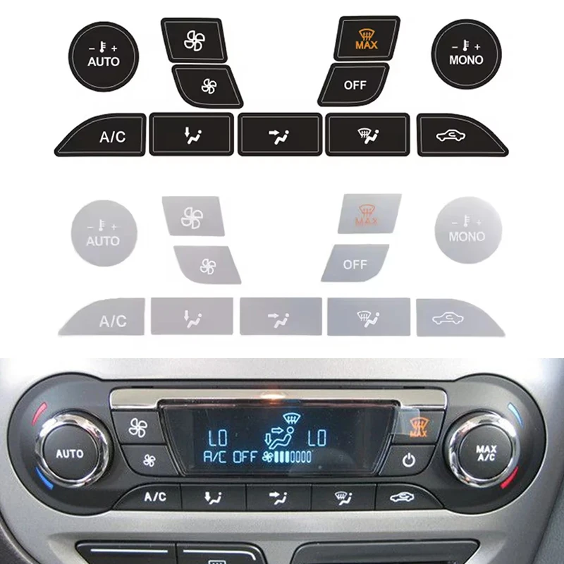 

1pc Waterproof A/C Button Repair Sticker for Ford Focus 1999-2005 Black/Silver Scratch Resistant Tear-proof Automobile Decals