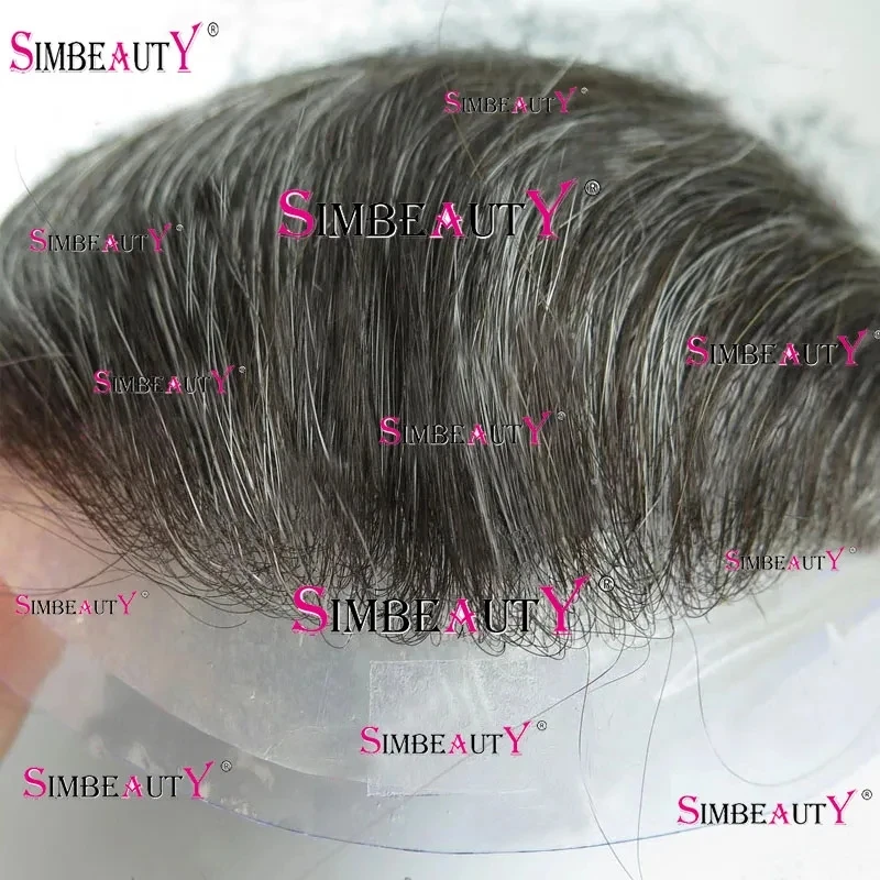 

1b80 White Grey Black Human Hair 80%Density Undetectable 0.02mm Thin Micro Skin Base Men's Capillary Prosthesis Toupee Hairpiece
