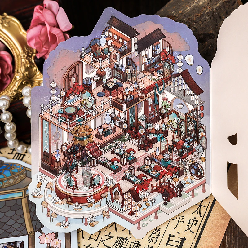 ملصقات Mr. Paper Fleeting Joys Diorama 6 شارات مشهد مصغرة ثلاثية الأبعاد، ديكور مجلة كلاسيكية، مجموعة السفر الثقافية #1