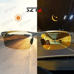 SZTZX Anti-Glare Day Night Vision Photochromic Glasses Men Polarized  Driving Fishing Glasses Aluminum Rimless Riding Goggles
