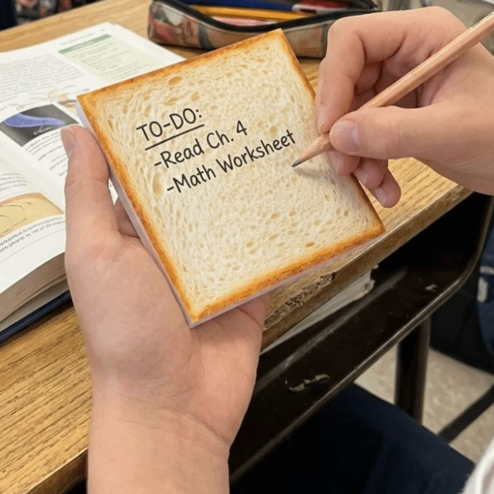 Self Stick Bread Sticky Notes Removable Adhesive 50 Sheets Toast Sticky Notes Tearable Paper Memo Sticky Notes Student Use