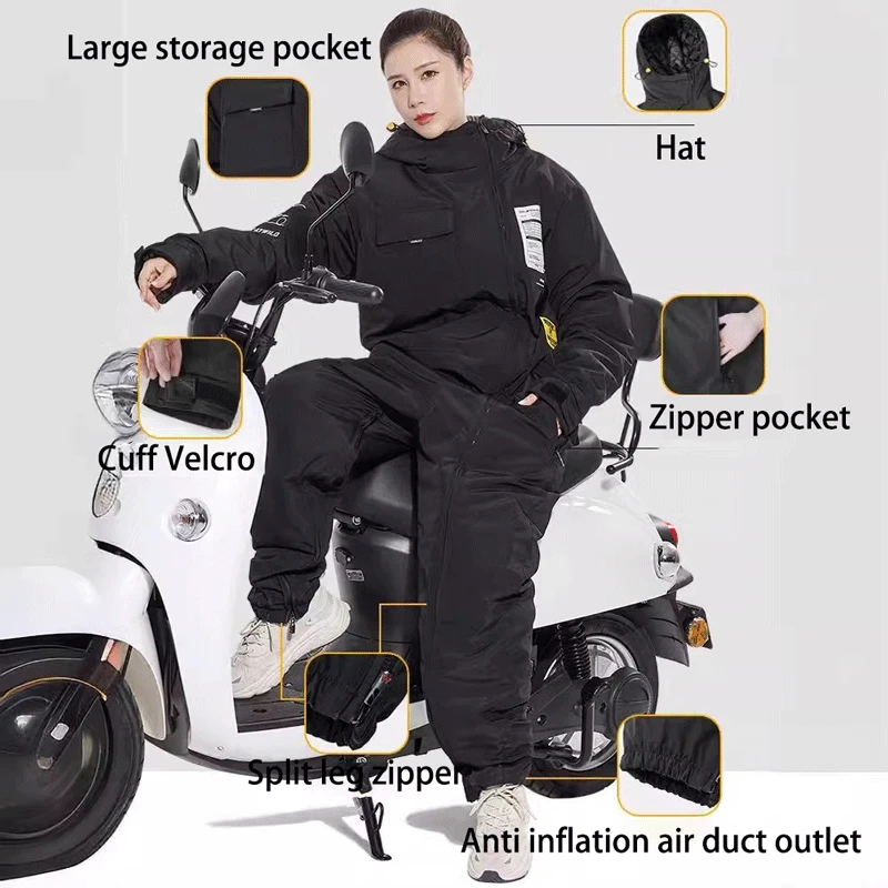 Motorcycle Warm Plush Riding Split Leg Cold-proof Clothes Winter Outdoor One-piece Suit for Skiing Bicycle clothing Ski Clothing