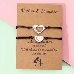 2pcs Mother Daughter Bracelets Set Mommy and Me Matching Love Heart Black Rope Jewelry Gift Mother's Day Bracelet