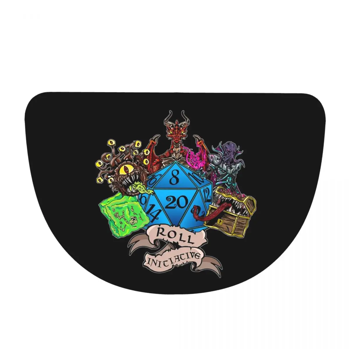 Roll Initiative Dungeon And Dragon Soft Flannel Half Round Doormat Non Slip Bathroom Mat Absorbent Floor Carpet for Laundry Room