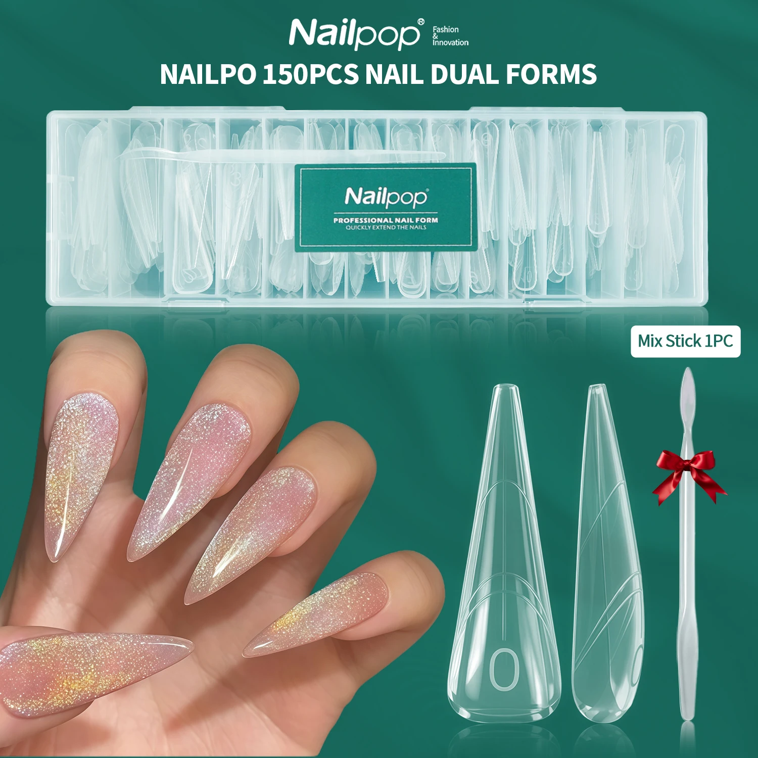 

Nailpop 150 Pcs Clear Nail Forms Reusable Full Cover 15 Sizes Easy Application Natural Curve Thickened Edge for Extension