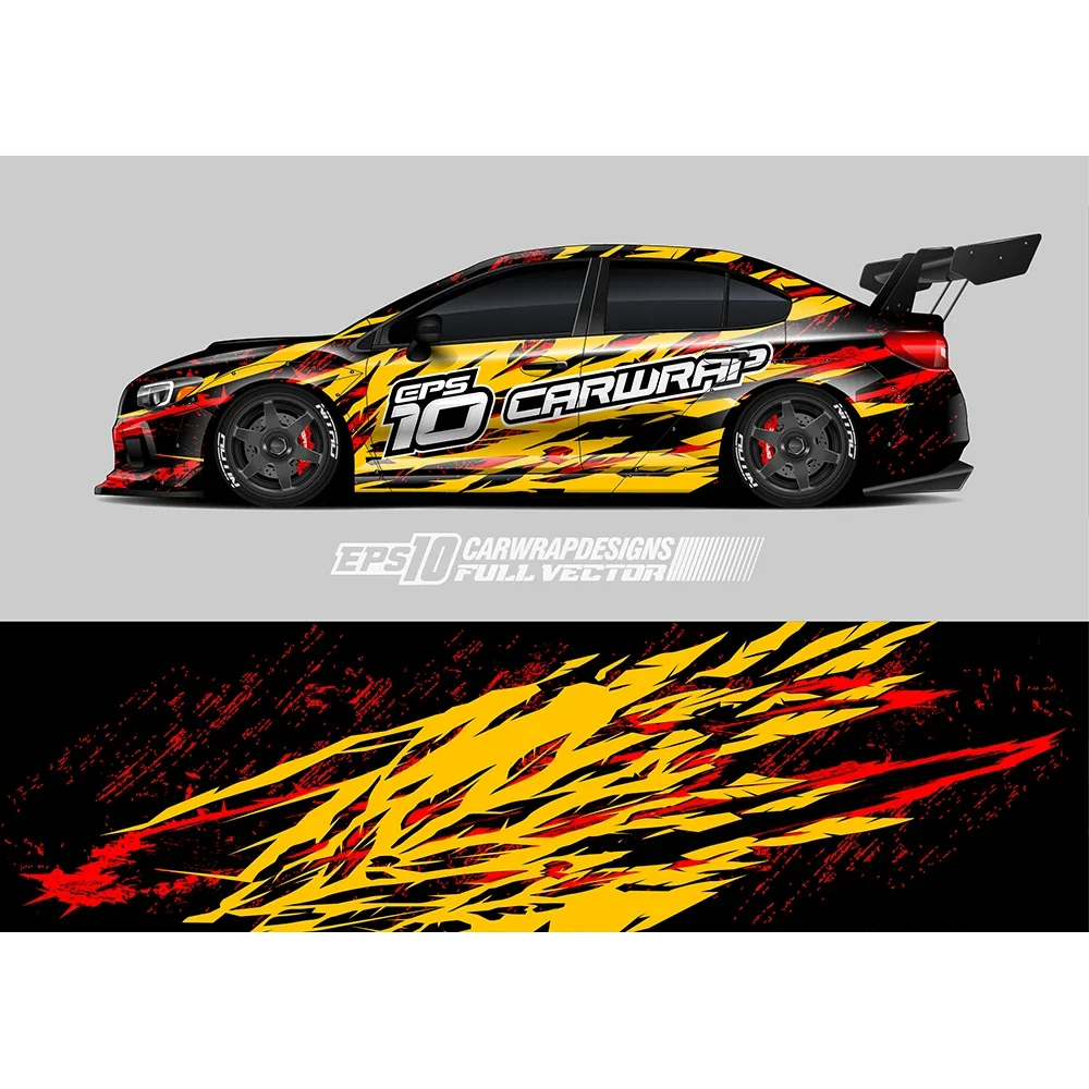 Abstract Yellow Red Full Body Racing RV Graphic Decals Vinyl Wrap Camo Custom Size Color Changing DIY Car Full Wrap 400*100cm