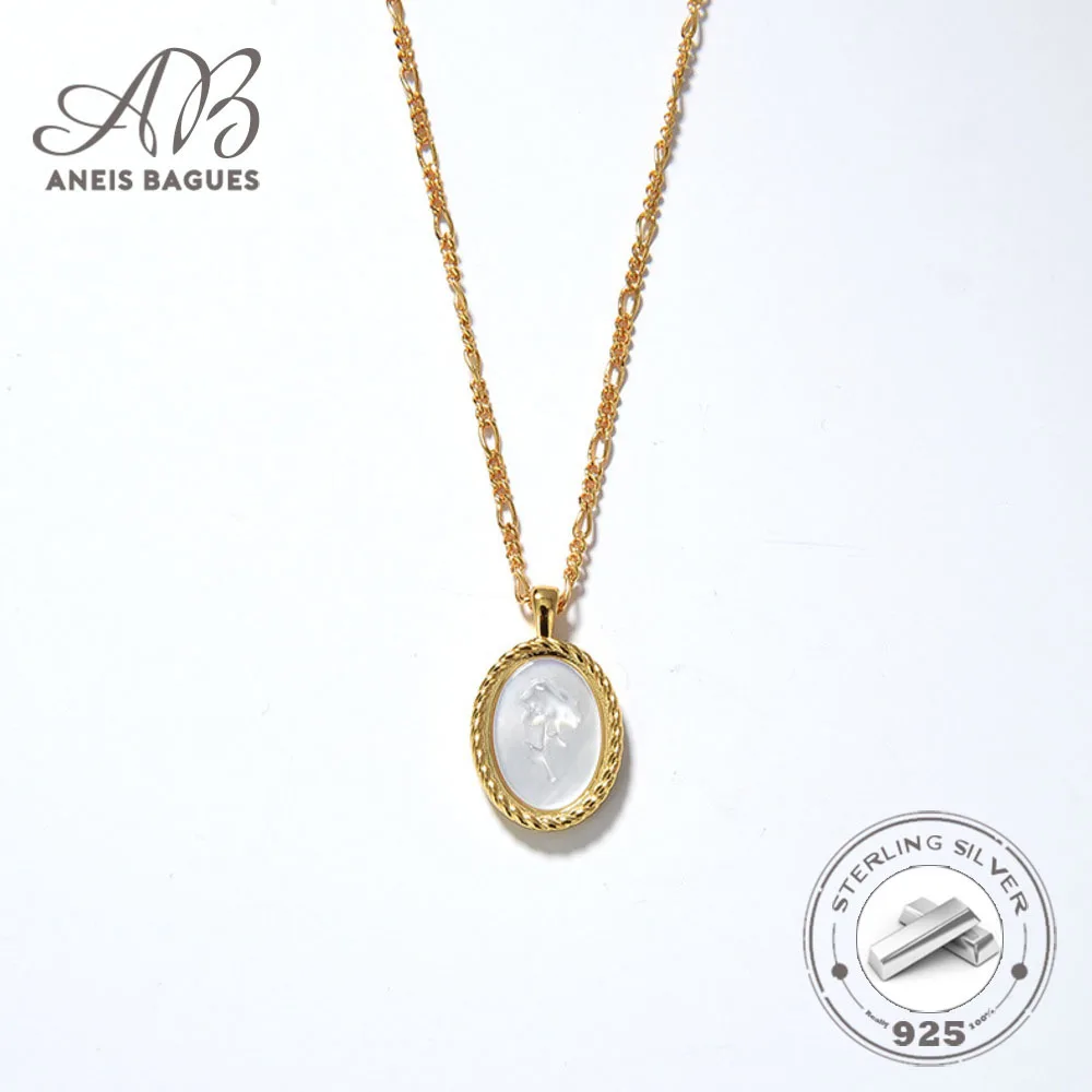 

Aneis Bagues Luxury 925 Sterling Silver Gold Plated Vintage Relief Rose Shell Chain Pendant Necklace For Women Jewelry Fine