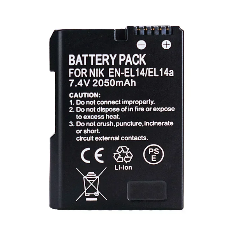 2050mAh EN-EL14 7.4V Battery Suitable for Nikon Cameras D3100 D3200 D3300 D5100 D5200 D5300 D7000 D7100 D7700