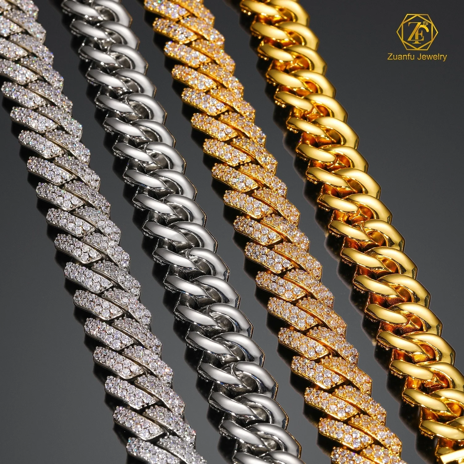 Luxury Iced Out 2 Rows Moissanite Diamond Cuban Link Chain Gold Plated Heavy Fashion Hip Hop Jewelry Cuban Necklace for Men