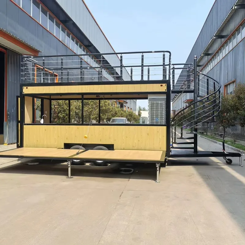 Customized New Design Double Deck Food Truck 2 Story Mobile Food Trailer With Upstairs And Top Fitting For Kitchen