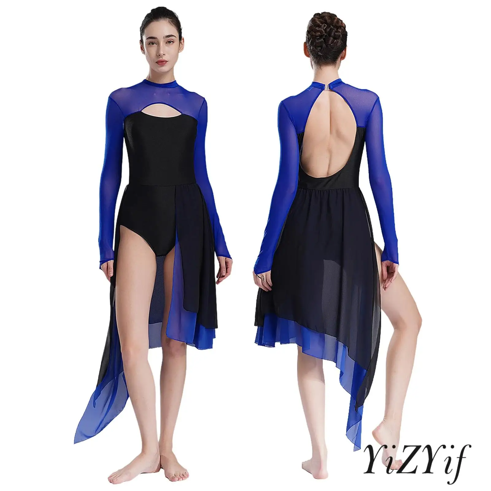 

‌Stylish Mock Neck Lyrical Dance Dress for Womens Open Front Skirt Stretchy Fit for Modern Dance Special Occasions Dancewear