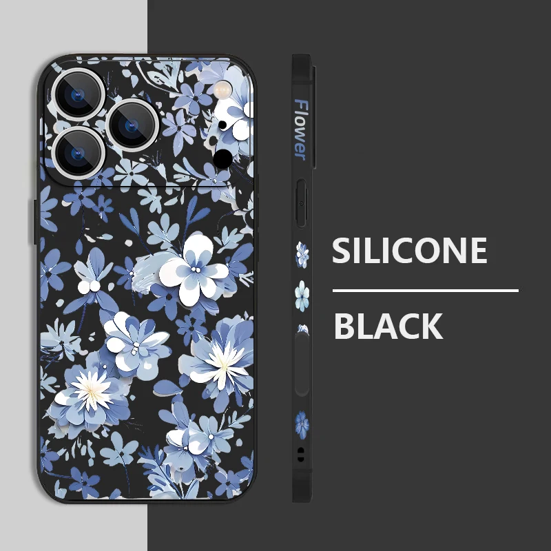 Phone Case For iPhone 17 Pro Max Blue and white Flower Pattern Lanyard Cover For Funda iPhone 16 Pro Max 15 14 13 12 11 16e Air