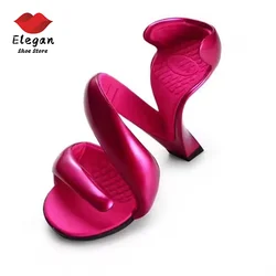 Summer Bottomless Women Sandals Sexy Open Toe Snake Shape Thick Heel Slippers Fashion Party Nightclub High Heels Female Shoes